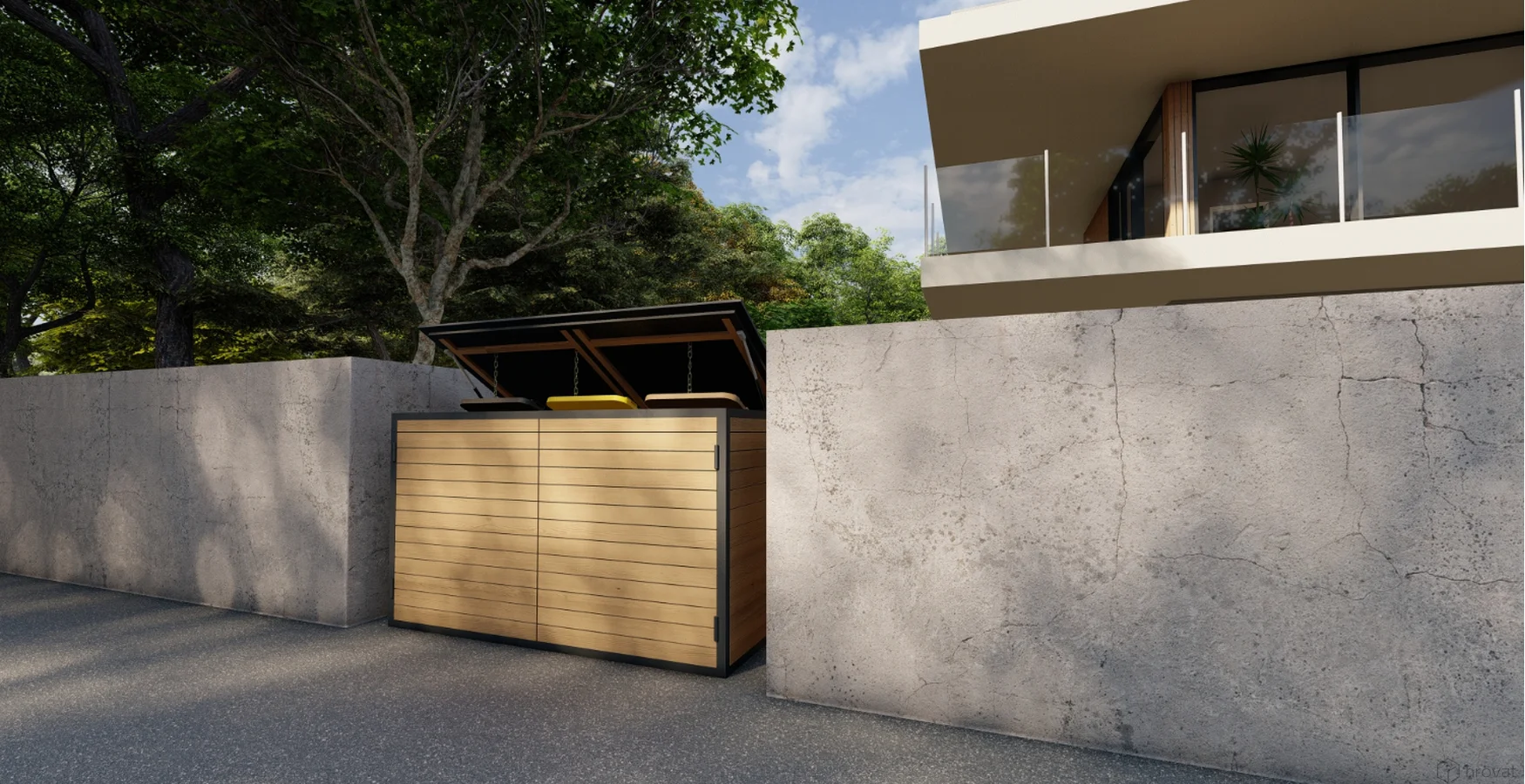 Bin enclosure - lift-up lid